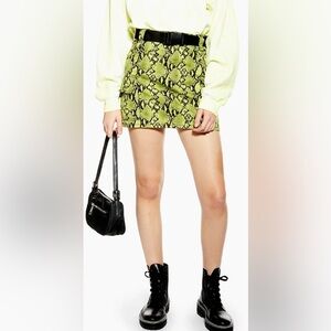 Topshop Lime green & Black Snake Print Mini Cargo Skirt